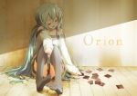  bare_shoulders black_legwear bun150 closed_eyes eyes_closed feet green_hair hatsune_miku long_hair no_shoes open_mouth orion_(vocaloid) photo_(object) polaroid sitting skirt solo sweater tears thigh-highs thighhighs twintails very_long_hair vocaloid 