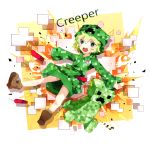  blue_eyes boots character_name creeper dynamite explosion green_hair hoodie minecraft personification rooseputo_02 solo 