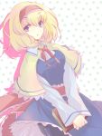  :o alice_margatroid blonde_hair blue_eyes book breasts capelet dress grimoire hairband pantyhose q_(a72pgc) sash solo touhou v_arms 