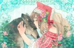  animal brown_hair closed_eyes eyes_closed flower fox highres jewelry kiss lips mayday original ring solo wolf 