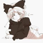  alternate_costume arm_support bow chin_rest face frown hair_bow iroyopon kurodani_yamame looking_at_viewer monochrome nail_polish ribbon short_hair sketch solo staring sweater touhou 