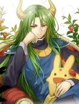  carbuncle green_hair horns komecchi long_hair male puyopuyo red_eyes satan_(puyopuyo) solo 