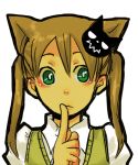  bad_id brown_hair cat_ears finger_to_mouth green_eyes kemonomimi_mode lowres maka_albarn shirou_(vista) soul_eater twintails 