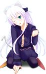  akabane_rin ancer_(mishima_kurone) anceril_sacred blush long_hair pixiv_fantasia pixiv_fantasia_wizard_and_knight simple_background smile solo very_long_hair white_background wink 