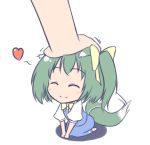 ^_^ all_fours animal_ears bow chibi closed_eyes daiyousei edamame_(barium) eyes_closed fox_ears fox_tail green_hair hair_bow heart kemonomimi_mode kneeling lowres minigirl petting seiza short_hair side_ponytail simple_background sitting smile solo tail tail_wagging touhou white_background 