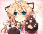  animal_ears armor artist_name blonde_hair blue_eyes cat_ears chung elsword kemonomimi_mode long_hair male paws pink_background rudia solo star symbol-shaped_pupils trap 