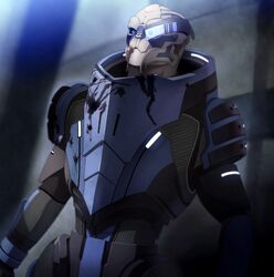  armor blue_eyes damaged garrus_vakarian gobeur male mass_effect no_humans scar scouter solo turian visor 