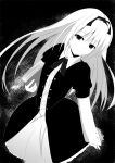  akabane_rin long_hair looking_at_viewer monochrome shoujo_byou smile solo 