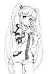  copyright_request greyscale hirosuke long_hair monochrome simple_background smile solo sophie_(tales_of_graces) steepled_fingers tales_of_(series) tales_of_graces twintails very_long_hair white_background 