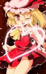  bare_legs blonde_hair flandre_scarlet flx hat heart looking_at_viewer panties pantyshot pink_panties short_hair side_ponytail solo touhou underwear wink 