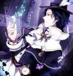  ai_(0304atra) ai_(pixiv2263054) black_eyes black_hair coat cravat frederic_chopin hat male musical_note pocket_watch purple purple_background serious solo top_hat trusty_bell watch 