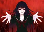  black_hair ghost hime_cut kanoe_yuuko long_hair looking_at_viewer mc-4 outstretched_arms red red_eyes school_uniform serafuku smile solo tasogare_otome_amnesia tasogare_otome_x_amnesia 