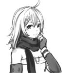  ahoge androgynous anonymous_drawfag bare_shoulders blush_stickers drawfag elbow_gloves emil_castagnier fingerless_gloves gloves greyscale highres long_hair male monochrome scarf smile tales_of_(series) tales_of_symphonia tales_of_symphonia_knight_of_ratatosk white_background 