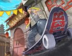  baggy_pants baseball_cap black_hair braid bridal_gauntlets chinese_clothes chinese_lantern hat lantern muscle paper_lantern perspective single_braid skateboard sleeveless sora-bakabon street_fighter street_fighter_iii yun_lee 