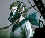  brown_eyes brown_hair chain chains cozy gas_mask original profile school_uniform serafuku short_hair side solo yellow_eyes 