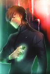  aonome brown_eyes brown_hair cross cross_necklace evil_smile fate/zero fate_(series) glowing jewelry kotomine_kirei male necklace smile solo 