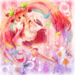  boots cherry colorful detached_sleeves food fruit hatsune_miku kanji_(bekoji) long_hair necktie open_mouth red_eyes red_hair redhead sakura_miku skirt solo thigh-highs thigh_boots thighhighs twintails very_long_hair vocaloid 