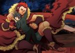  armor beard black_eyes black_hair cape facial_hair fate/zero fate_(series) juket male multiple_boys red_eyes red_hair redhead rider_(fate/zero) sandals size_difference waver_velvet 