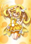  bike_shorts blonde_hair choker cure_peace double_v highres kise_yayoi long_hair magical_girl ponytail precure roura shorts_under_skirt skirt smile_precure! solo v yellow_background yellow_eyes 