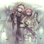  :3 ;p ak-47 ammunition arms army assault_rifle blonde_hair blue_eyes dragunov_svd fingerless_gloves fur_coat ghillie_suit gloves green_eyes gun hairband headphones highres holster load_bearing_vest mask military multiple_girls nicole operator pistol pixiv_army pouch radio red_hair redhead rifle short_twintails sniper sniper_rifle tactical_clothes tongue twintails v walkie-talkie weapon wink 