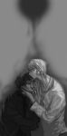  bracelet cassock comforting fate/stay_night fate/zero fate_(series) gilgamesh grey_background greyscale hand_on_another&#039;s_face hand_on_another's_face highres jewelry kotomine_kirei male monochrome multiple_boys necklace shaliva 