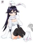  1girl animal_ears black_hair female kueru kuroki_rei leotard long_hair paws rabbit_ears scarf silhouette thigh-highs violet_eyes vividred_operation 