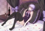  bare_shoulders bed bottle dress drink glass iphone long_hair looking_at_viewer open_mouth paparins petals phone purple_eyes purple_hair sitting smile solo thigh-highs thighhighs twintails violet_eyes vocaloid wine yuzuki_yukari zettai_ryouiki 