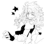  &gt;:) &gt;:d :d bow braid face fingerless_gloves gloves greyscale hair_bow hands iroyopon kirisame_marisa long_sleeves looking_back monochrome no_hat no_headwear open_mouth puffy_sleeves single_braid sketch smile solo star touhou wavy_hair 