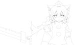  absurdres animal_ears baia detached_sleeves hat highres inubashiri_momiji lineart looking_at_viewer monochrome solo sword tail tokin_hat touhou transparent_background weapon wolf_ears wolf_tail 