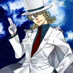  bad_id barnaby_brooks_jr blonde_hair cape cosplay detective_conan formal full_moon gloves green_eyes hat jewelry kaito_kid kaito_kid_(cosplay) linego male meitantei_conan monocle moon necklace solo suit tiger_&amp;_bunny top_hat white_gloves 
