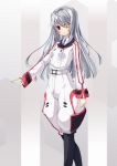  belt boots ebicha heterochromia infinite_stratos laura_bodewig necktie no_eyepatch pants red_eyes silver_hair solo standing uniform yellow_eyes 