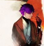 artist_request character_name closed_eyes eyes_closed fate/zero fate_(series) gloves insect japanese_clothes male matou_kariya purple_hair solo 