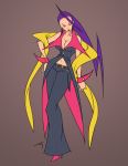  alternate_costume bare_shoulders breasts cleavage eyeshadow flat_color hand_on_hip high_heels hips large_breasts lipstick long_hair makeup navel pinstripe_suit purple_hair rose_(street_fighter) scarf shoes signature slender_waist solo street_fighter street_fighter_zero tongman wide_hips wing_collar wrist_cuffs 