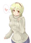  alice_margatroid alternate_costume blonde_hair brown_eyes bust hairband heart looking_at_viewer parted_lips ribbed_sweater short_hair simple_background solo spoken_heart sweater touhou white_background yuuki1924 