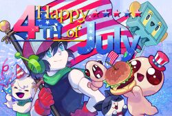  >_< 1girl 4boys :d american_flag american_flag_hat american_flag_print aqua_eyes artist_request bald balrog_(cave_story) baseball_cap black_fur black_hair black_mouth black_shirt blue_background blue_eyes blue_pupils bow bowtie brown_eyes burger cat cave_story charger_(the_binding_of_isaac) cheese closed_mouth colored_skin commentary company_name confetti cowboy_shot crossover english_commentary english_text fireworks flag_as_cape flag_print floppy_ears food fourth_of_july furry furry_female gloves green_vest guppy_(the_binding_of_isaac) hair_between_eyes hand_on_own_hip hat highres holding holding_party_popper holding_pole isaac_(the_binding_of_isaac) joints july lettuce mimiga mini_flag missing_tooth multiple_boys official_art open_mouth padded_vest party_popper pole quote_(cave_story) red_bow red_bowtie red_gloves red_hat robot_boy robot_ears robot_joints second-party_source shirt short_hair sleeveless sleeveless_shirt smile star_(symbol) star_print striped_clothes striped_hat the_binding_of_isaac tilted_headwear tomato tomato_slice tongue tooth_gap top_hat toroko tuxedo_cat two-tone_fur two-tone_hat vertical-striped_clothes vest white_fur white_hat white_skin worm x_x 