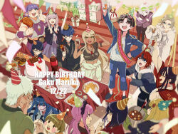  6+boys 6+girls :d ^_^ ahoge amemiya_darumi aotsuki_eito arm_pouch belt birthday birthday_cake black_bow black_choker black_dress black_hair black_hairband black_haori black_jacket black_pants black_ribbon black_roots black_sailor_collar black_streaks blonde_hair blue_eyes blue_hair blue_jacket blurry blurry_foreground bottle bow braid breasts brown_eyes brown_hair cake cape chair championship_belt character_name chicken_(food) chicken_leg choker chopsticks clapping closed_eyes clothes_around_waist commentary covering_own_eyes curry dark-skinned_female dark_skin dated doughnut dougi dress drinking_straw earrings everyone eye_print eyepatch eyes_visible_through_hair face_piercing facial_mark food french_fries gakuran gem gift ginzaki_shouma glasses green_jacket grey_hair grey_jacket grey_kimono grey_skirt hair_bow hair_bun hair_ornament hair_over_one_eye hairband hand_on_own_hip haori happy_birthday hat heart heart_facial_mark heterochromia highres holding holding_removed_eyewear hood hoodie jacket jacket_over_hoodie japanese_clothes jewelry kawana_tsubasa kimono kirifuji_nozomi labret_piercing large_breasts long_hair magadori_kyoshika makeup maruko_gaku mojiro_moko muffin multicolored_hair multicolored_jacket multiple_boys multiple_girls neck_ribbon necklace omokage_yugamu on_chair one_eye_closed oosuzuki_kurara open_clothes open_jacket open_mouth oven_mitts pants party_hat patchwork_clothes piercing pink_eyes pink_hair pink_hoodie pizza ponytail print_eyepatch purple_hair red_cape red_choker red_eyes red_gem red_hair red_jacket ribbon roots_(hair) sailor_collar sash school_uniform shion_(hundred_line) shirt shizuhara_hiruko short_hair sitting skirt smile soda_bottle standing star-shaped_eyewear star_(symbol) streaked_hair striped_clothes striped_shirt sumino_takumi tank_top the_hundred_line_-last_defense_academy- tsukumo_ima tsukumo_kako twintails two-tone_hair two-tone_jacket unworn_eyewear watermark white_eyes white_hair white_hairband white_hoodie white_jacket white_pants white_shirt yakushiji_takemaru yellow_eyes yoshihumi442313 