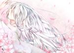  braid cherry_blossoms closed_eyes eyes_closed ia_(vocaloid) japanese_clothes long_hair petals silver_hair solo twin_braids vocaloid yuma_(artist) 