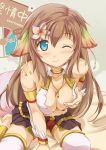  animal_ears bare_shoulders blue_eyes blush breasts brown_hair ciel_nosurge cleavage gust ionasol kotobamaru large_breasts long_hair looking_at_viewer necktie self_fondle smile solo surge_concerto thigh-highs thighhighs white_legwear wink 