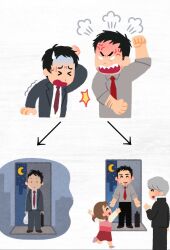  >_< 1girl 3boys adachi_tooru anger_vein arguing arm_hair bag black_hair black_jacket black_pants black_suit blank_eyes brown_hair car_10001 clenched_hands closed_eyes collared_shirt doujima_nanako doujima_ryoutarou dress facial_hair grey_hair grey_shirt hallway hand_on_own_head highres holding holding_bag irasutoya jacket lonely long_sleeves multiple_boys narukami_yu necktie night open_door open_mouth outstretched_arms pain pants parody persona persona_4 red_necktie running school_uniform sharp_teeth shirt short_hair sleeves_rolled_up steaming_body striped_clothes striped_dress stubble style_parody suit sweatdrop teeth turn_pale twintails white_shirt 