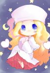  1girl blonde_hair cattleya_(pokemon) chibi crescent_moon hat long_hair moon pokemon pokemon_(game) pokemon_bw shichinose star 