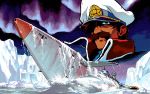  aurora dithering facial_hair fushigi_no_umi_no_nadia hat iceberg male military military_uniform mustache nautilus nemo ocean official_art oldschool one_eye_covered peaked_cap pixel_art sky submarine uniform waves 