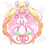  blonde_hair blush boots bow character_name choker closed_eyes cure_echo eyes_closed hair_ornament hair_ribbon hairpin hands_clasped long_hair magical_girl pink_background precure precure_all_stars_new_stage:_friends_of_the_future precure_all_stars_new_stage:_mirai_no_tomodachi ribbon sakagami_ayumi skirt smile solo touma_(halcyon13) twintails 