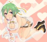  aquarion_(series) aquarion_evol atuage4848 boots breasts cleavage green_hair hair_ribbon heart outline purple_eyes ribbon solo title_drop violet_eyes wrist_cuffs zessica_wong 