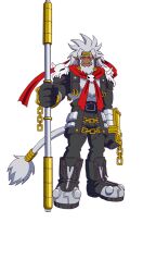  1boy beard black_boots black_pants black_vest body_fur boots dark-skinned_male dark_skin digimon digimon_beatbreak facial_hair full_body gokuwmon grey_hair monkey_boy no_shirt official_art pants pointy_ears ruyi_jingu_bang shoulder_pads simple_background solo standing transparent_background vest white_fur 