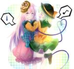  152971 2girls bow eyeball green_hair hair_bow hat hat_ribbon hata_no_kokoro heart heart_of_string hopeless_masquerade komeiji_koishi long_hair long_sleeves mask multiple_girls open_mouth pink_eyes pink_hair ribbon shirt short_hair skirt smile star third_eye touhou triangle 