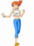  1girl bracelet green_eyes kasumi_(pokemon) midriff necklace orange_hair pokemon ponytail smile solo 