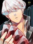  1boy card crossover fusion grey_eyes grey_hair hand_of_cards high_collar kaiba_seto looking_at_viewer male narukami_yuu oekaki open_mouth persona persona_4 sasakure school_uniform solo tegaki yu-gi-oh! yuu-gi-ou yuu-gi-ou_duel_monsters 