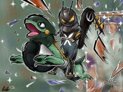  art_academy_(medium) breaking broken_glass commentary_request cyclizar glass handlebar holding_handlebar lokix motion_blur no_humans open_mouth outline pokemon pokemon_(creature) pokemon_art_academy pokemon_focus riding riding_pokemon rindou_(l2_pkmn) signature sparkle v-shaped_eyes white_outline 