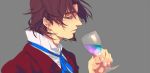  bad_id blue_eyes brown_hair by_esc cup facial_hair fate/zero fate_(series) goatee male ribbon simple_background solo tohsaka_tokiomi toosaka_tokiomi wine wine_glass 