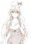  bow breasts bust cleavage collarbone ex-keine horns kamishirasawa_keine large_breasts long_hair looking_at_viewer monochrome multicolored_hair neck payot solo touhou two-tone_hair very_long_hair yuuki1924 